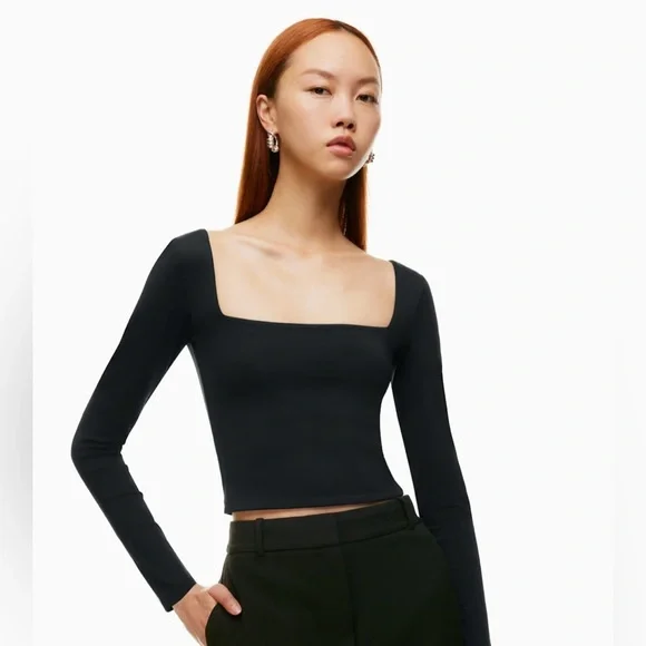 Aritzia Babaton Contour Squareneck Longsleeve Black - Picture 2 of 10